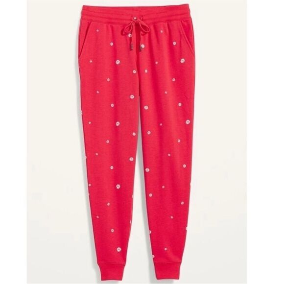 Mid-Rise Red Daisy Print Joggers- XL TALL - Picture 1 of 9